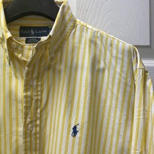 Vintage Ralph‎ Lauren Blake Shirt Men's Large Yellow White Striped Pony 90s